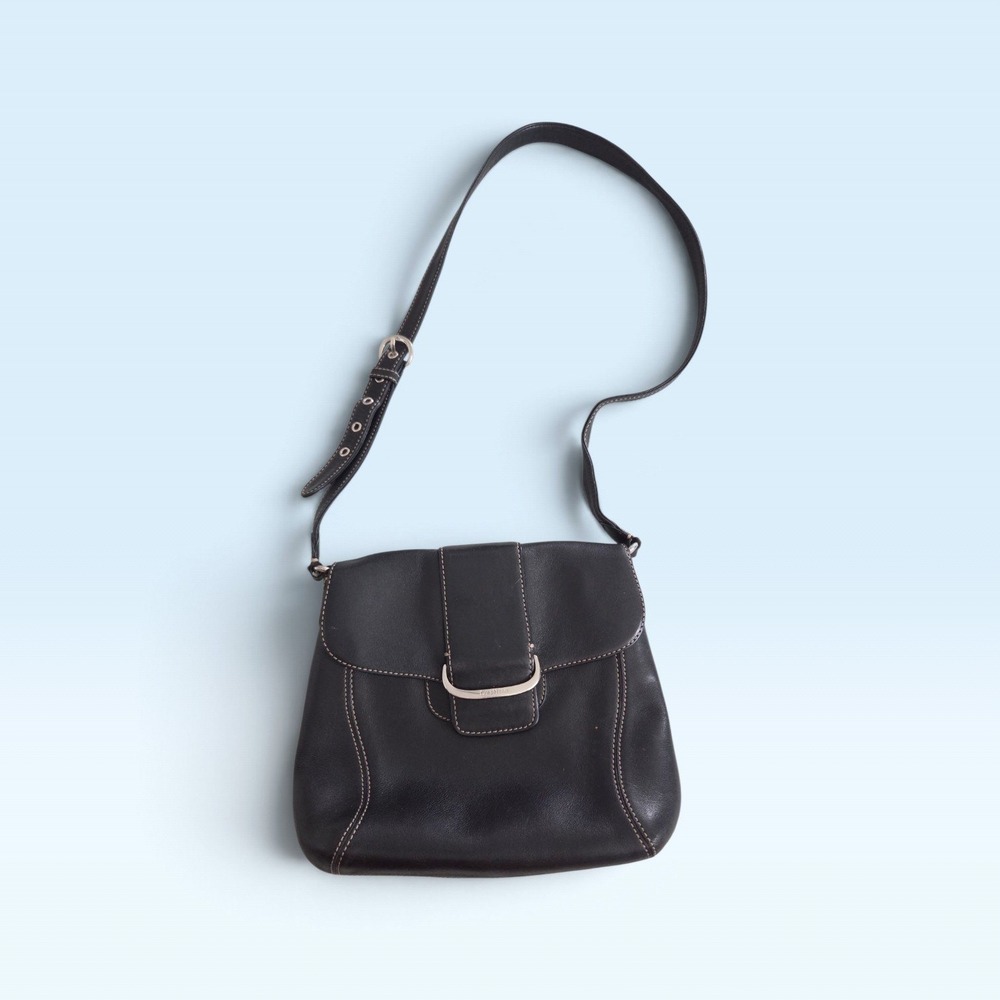 Cole Haan Small Black Leather Shoulder Bag Contrast Stitching